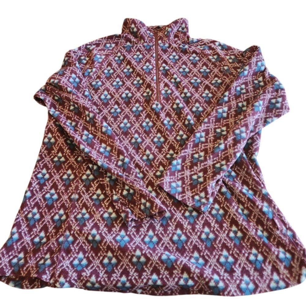 Woolrich Blue & Purple Quarter Zip Fleece Pullover Diamond Pattern Women SZ XL